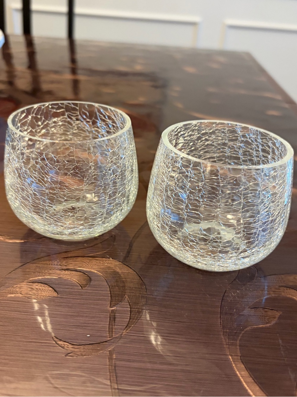 Pottery Barn Clear Crackle Glass Votive Candle Holders (Set of 2)